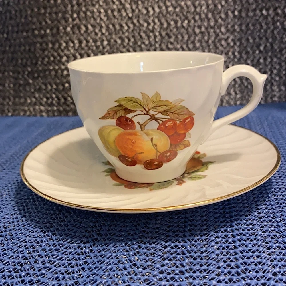 Burleigh Ware Fruit Decorated Cup Saucer Ironstone